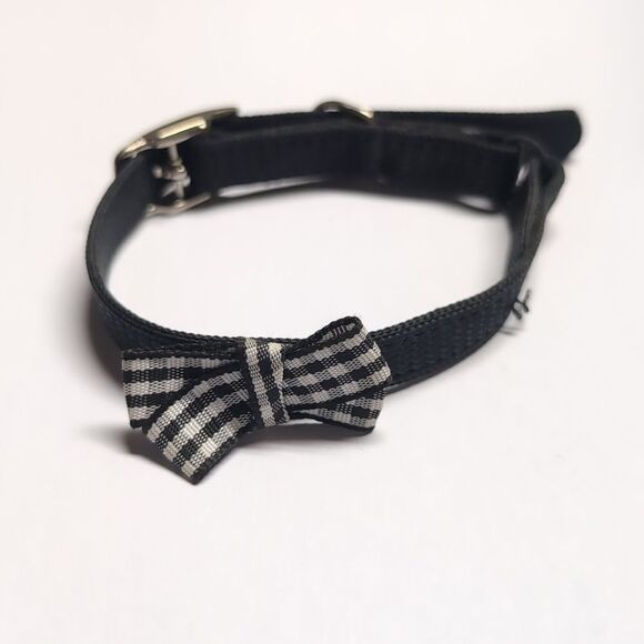 478 Black Elastic Belt with Checkered Black Ribbon Bow Cuff Bracelet - Picture 3 of 4